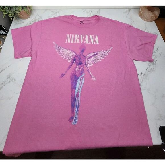 Nirvana In Utero Pink distressed Rock Band Tee Sz M - Picture 6 of 13